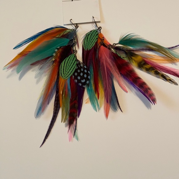 Handmade feather earrings- three tier - Picture 4 of 4